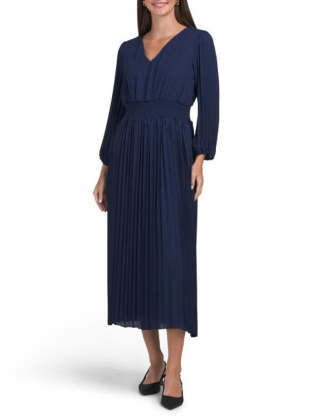 MARINA V-neck Pleated Maxi Dress